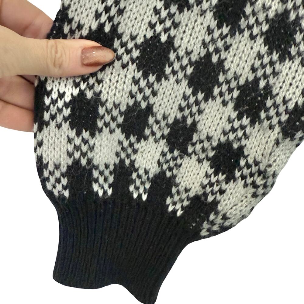 Vintage Black White Check Wide Stitch Rainbow Detail Crew Neck Sweater size S - Picture 10 of 11